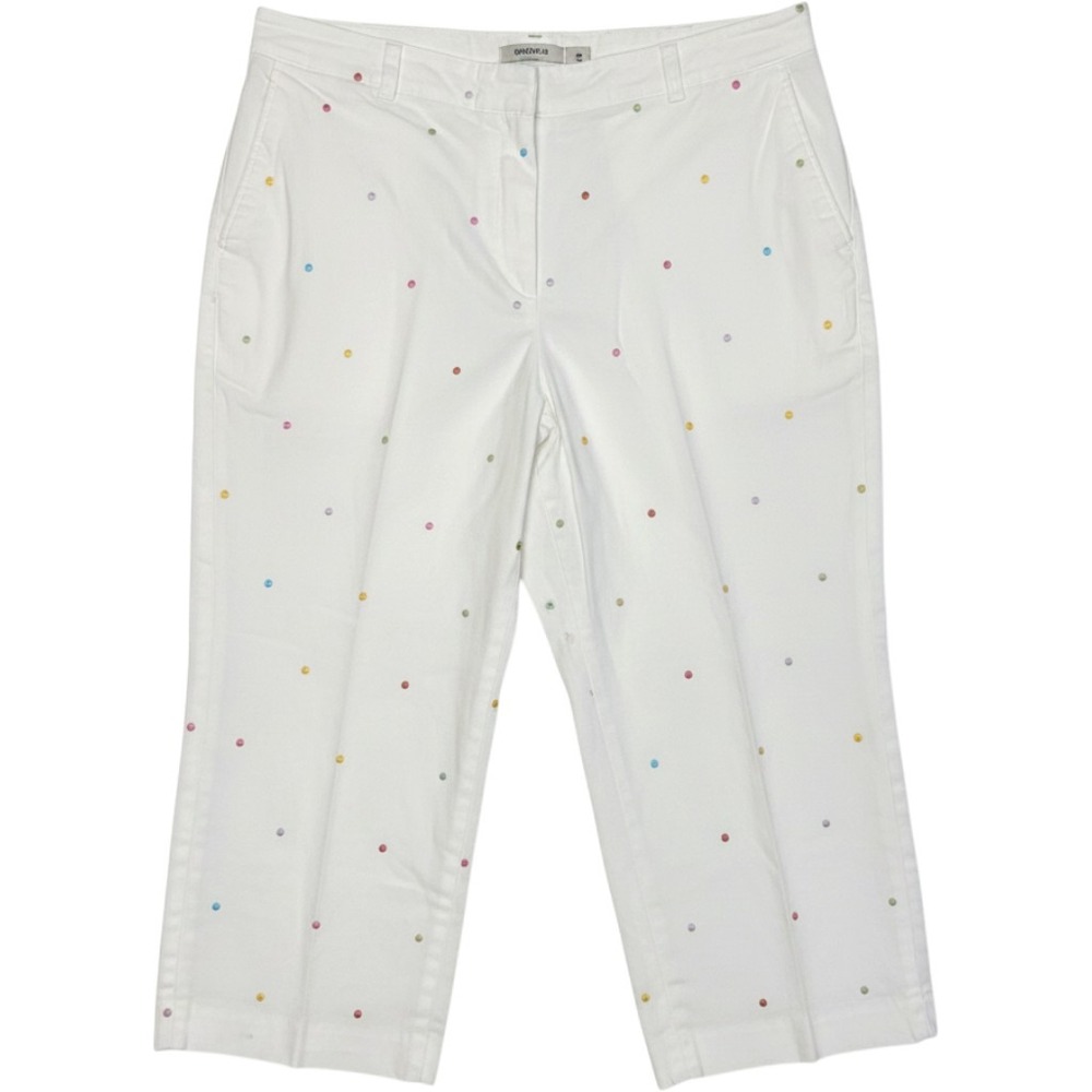 Briggs New York Polka Dot Pants Womens 16W White Excellent Embroidered Capris